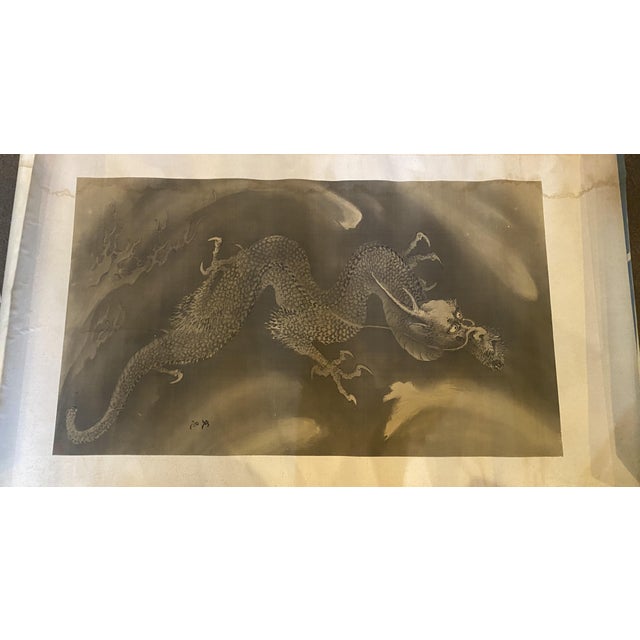 Appears to be a Kanō school piece from the late Edo period. This is a very large unmounted scroll. It depicts a single...