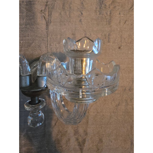 Glass Antique Waterford Attributed Crystal Diamond Cut Sconce For Sale - Image 7 of 9