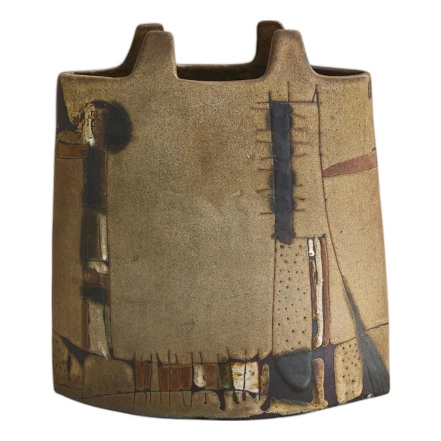 Italian FArte Textured Ceramic Vase, 1960s For Sale