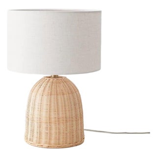 Light Beige Linen & Rattan Lamp For Sale