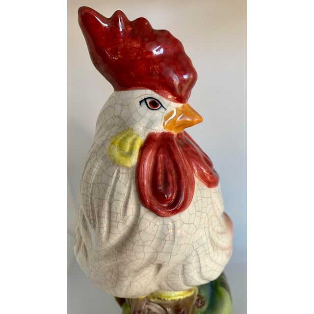 French Country Large Vintage Mid 20th Century Hand Painted Ceramic Rooster For Sale - Image 3 of 12
