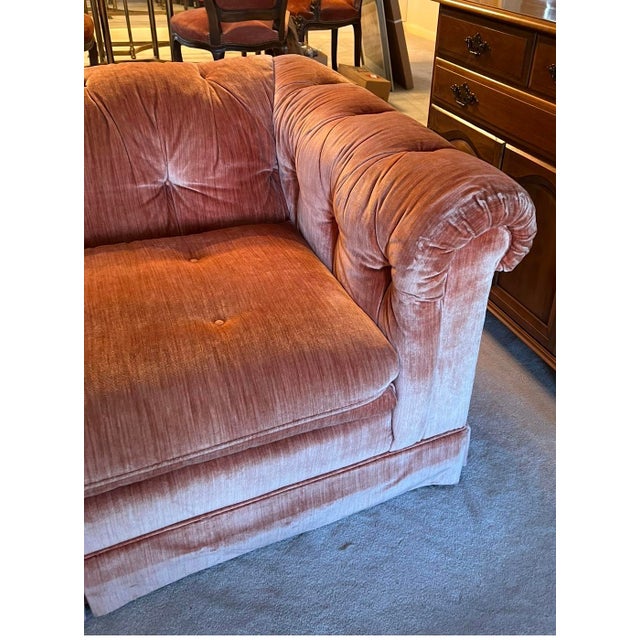 1980s Henredon Schoonbeck Peach Velvet Tuxedo Sofa For Sale - Image 9 of 11