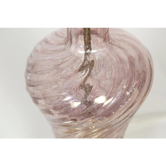 Pink 1940s Silver Leaf Infused Pink Murano Glass Lamp For Sale - Image 8 of 11