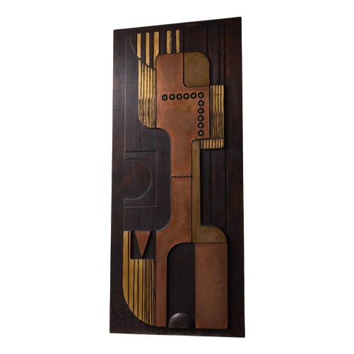 Nerone Ceccarelli, Large Abstract Sculpture: SC3, 1983, Brass, Copper & Wood For Sale