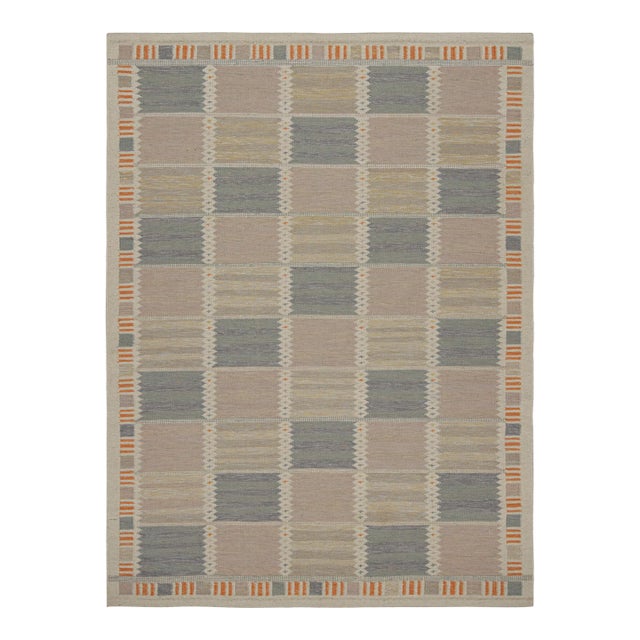 Rug & Kilim’s Scandinavian Style Rug With Beige-brown and Blue Patterns 3x10 For Sale
