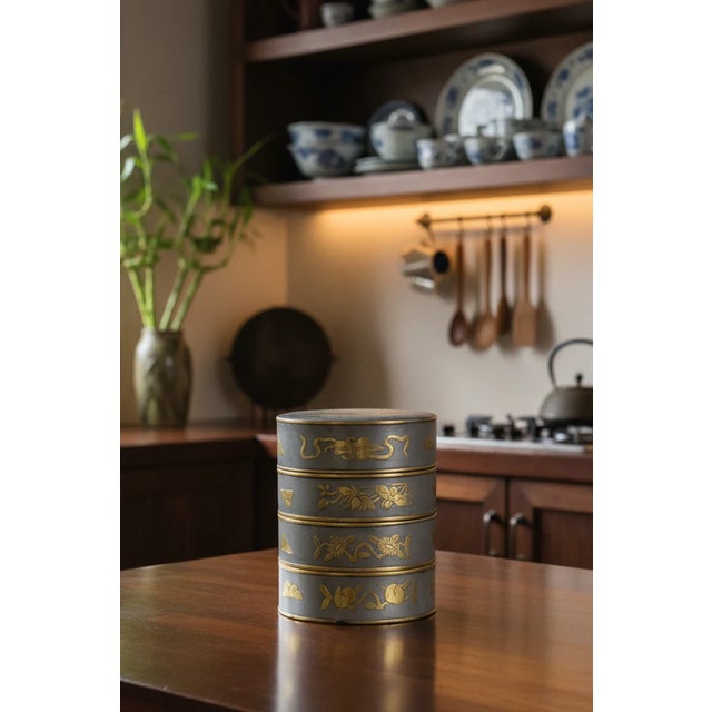 Chinese Pewter Four-Tier Stacking Sweetmeat Box Era: Late Qing–Republic Period, c. 1880–1940 Origin: China Material:...