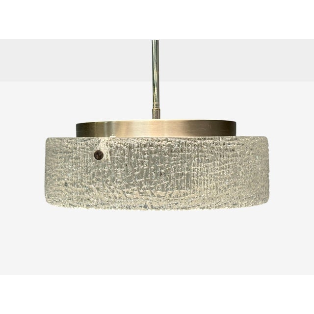 Kaiser Leuchten, Textured Glass, Nickel, Pendant Light, Germany, 1960s For Sale - Image 4 of 8