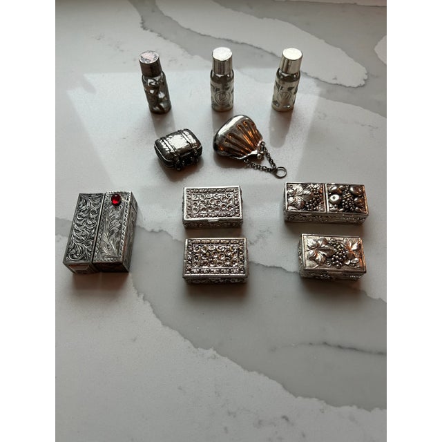 Large Collection of Antique Silver Makeup, Lipstick, Snuff and Pill Boxes With Perfume Bottles For Sale - Image 13 of 13
