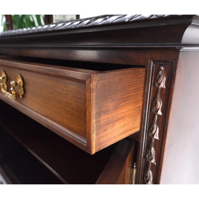 Antique Mahogany Carved Rope Edge Two Part Cupboard Cabinet Server Vitrine For Sale - Image 12 of 13
