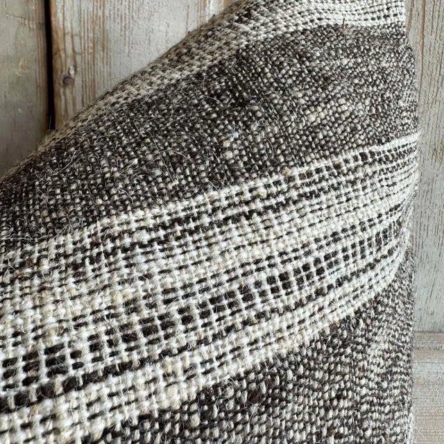 Turkish Vintage Turkish Wool Accent Pillow in Brown and Off White Stripes With Insert For Sale - Image 3 of 7