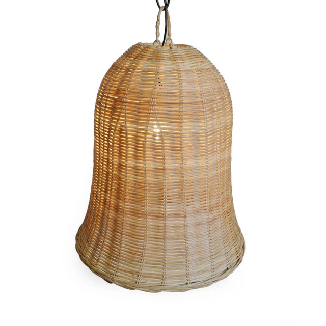 Contemporary Raw Wicker Bell Coastal Organic Modern Pendant Light Large For Sale - Image 3 of 6
