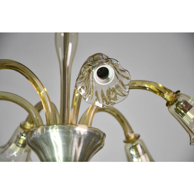 Vintage Murano Glass Chandelier, Amber Color, Six Lights, 1950s Design For Sale - Image 9 of 11