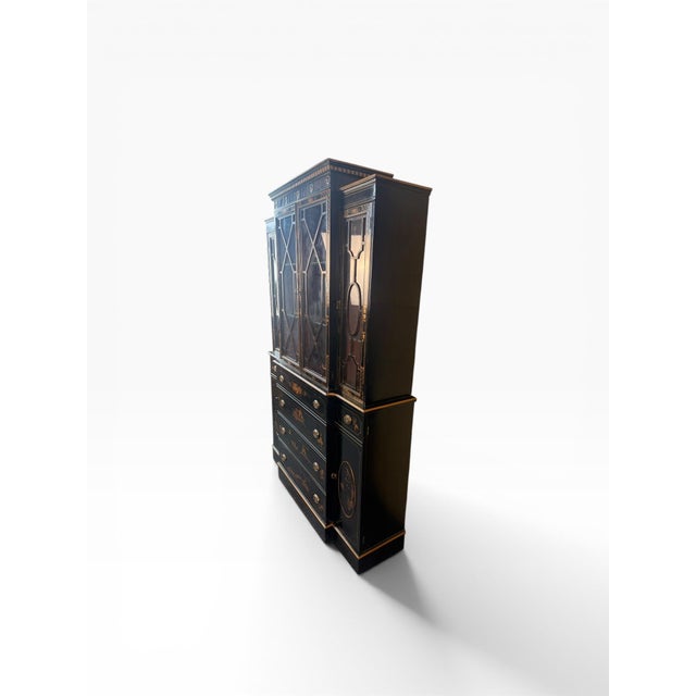 National Furniture Company 1970s Chinoiserie Black Lacquer Breakfront Cabinet by Union National For Sale - Image 4 of 12
