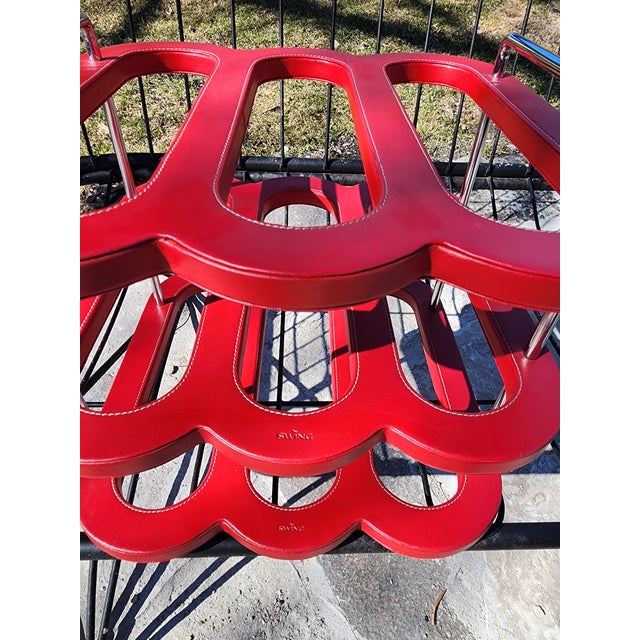 1970s Mid Century Modern Authentic Swing Design Italy Red Leather & Chrome Wine Rack –6-Bottle For Sale In Chicago - Image 6 of 16
