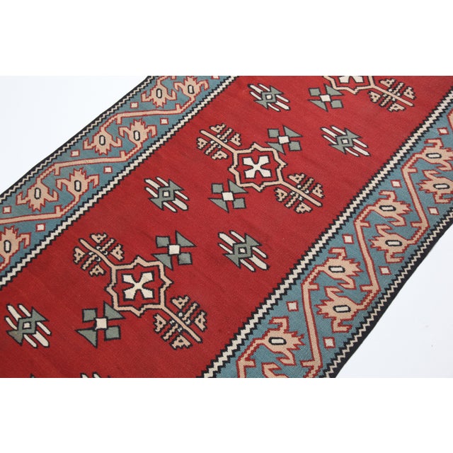 Fine Quality Handwoven Vintage Kilim Runner – Geometric Tribal Motifs -3' X 10' 6'' For Sale - Image 10 of 13
