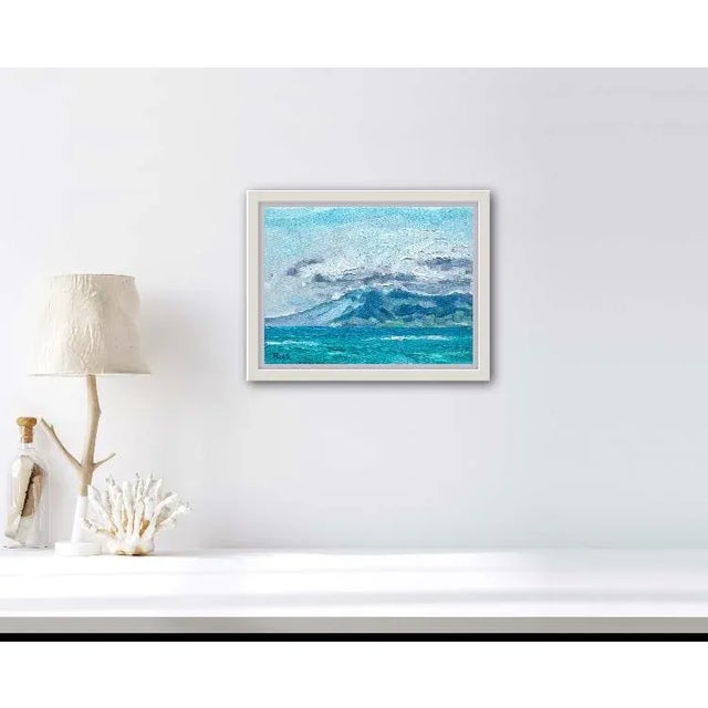 Quiet Places & Coastal, Island Serenity — View of Molokai with Clouds Original oil painting by Lisa Haas, 12 x 9 unframed...
