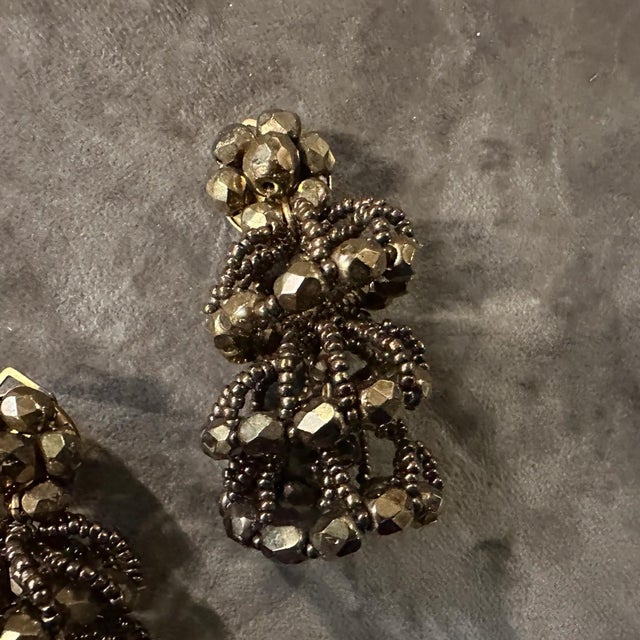 Metal 1960s Costume Jewelry Gilt Metal and Beads Italian Clip-on Earrings For Sale - Image 7 of 9