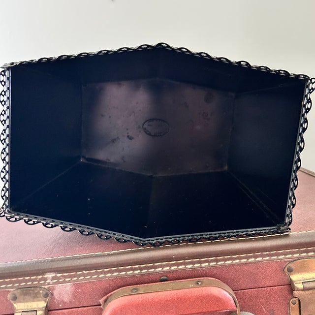 Vintage Wolff Black & Gold Floral Toleware Wastebasket For Sale - Image 12 of 14