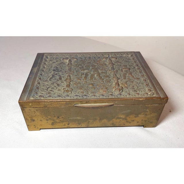 Up for sale is a wonderful antique Victorian style figural brass relief box. The lid is done with extremely detailed...