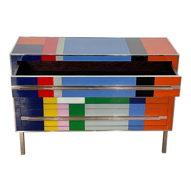 Blue Three Drawers in Multicolored Glass, 1980s For Sale - Image 8 of 9