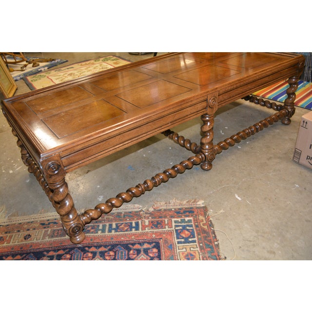 Attributed to Henredon Wooden Barley Twist Rectangle Coffee Table Four Centuries For Sale - Image 11 of 18