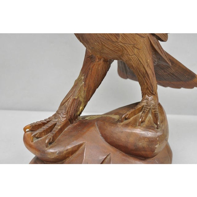 Vintage Black Forest 24" Hand Carved Wood Bald Eagle Figure Statue Sculpture For Sale - Image 10 of 18
