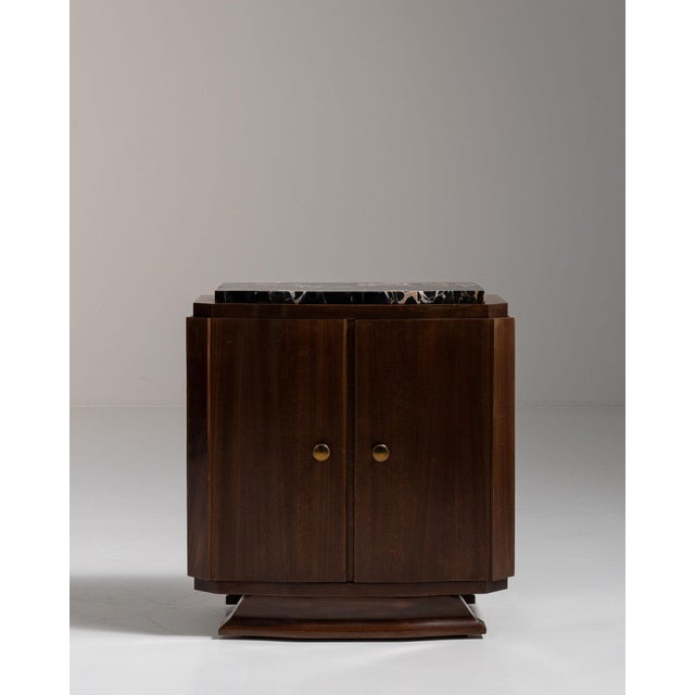 1930-1939 France Rich Walnut Brown Art Deco Marble-Top Bar Cabinet For Sale - Image 4 of 11