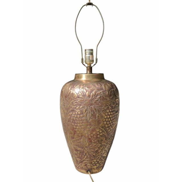 Early 20th Century Brass Repousse Table Lamp For Sale - Image 4 of 10