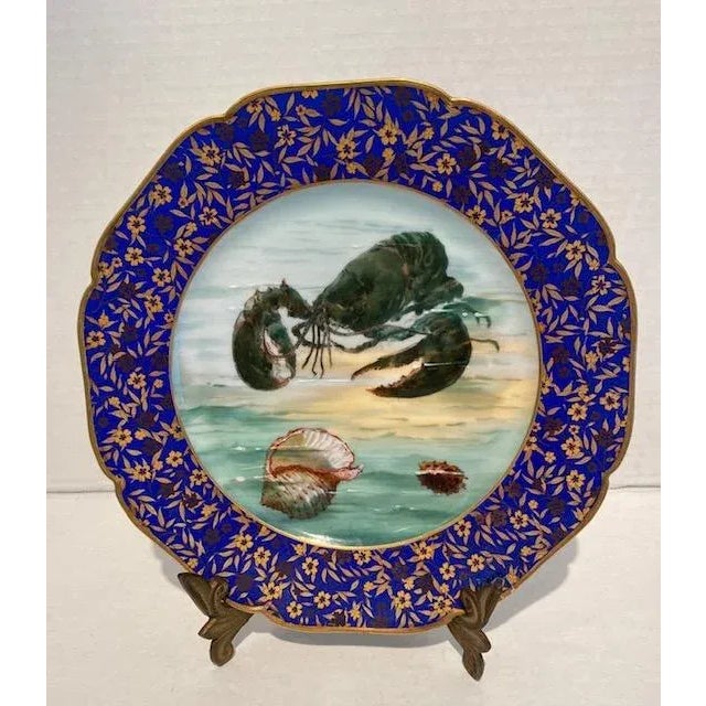 Bottle Green Antique Limoges Porcelain Plates With Lobsters and Shells- Set of 3 For Sale - Image 8 of 12