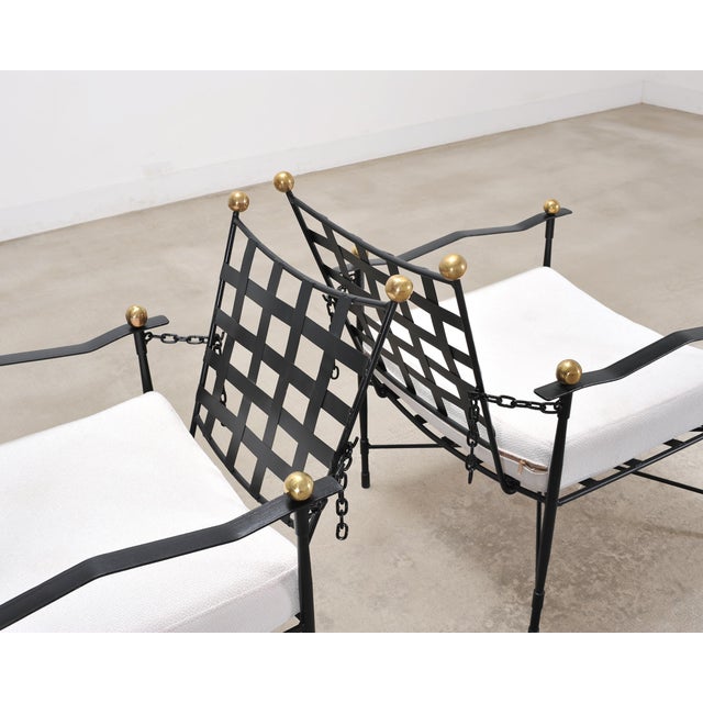 Late 20th Century Pair of Mario Papperzini Amalfi Iron Lounge Chairs and Ottomans For Sale - Image 5 of 18