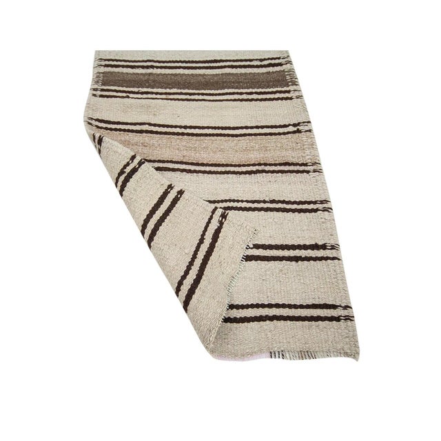 Mid 20th Century Cream & Brown Striped Kilim Runner For Sale - Image 5 of 7