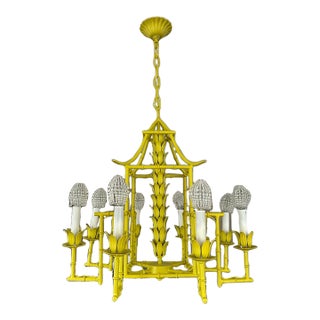 1960s Pagoda Chartreuse Chandelier. For Sale