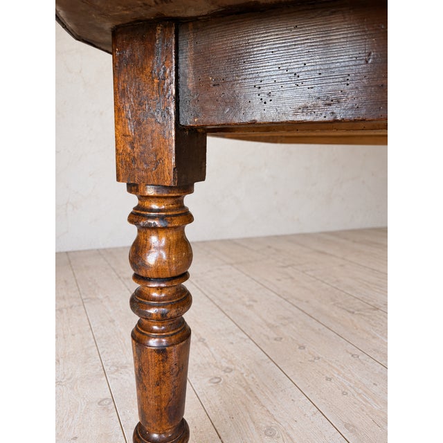 19th Century European Long Country Table With Turned Legs & Inset Brass Bowl For Sale - Image 10 of 11