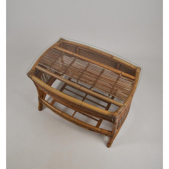 Vintage Rattan and Wicker Coffee Table with Glass Top, 1960s For Sale - Image 6 of 18