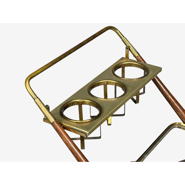 Italian Modern, Bar Cart, Teak, Brass, Glass, Italy, 1950s For Sale In New York - Image 6 of 10