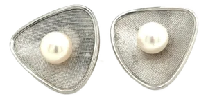 1990s Mikimoto Estate Akoya Pearl Cufflinks 7.45 mm Silver, 2 pieces