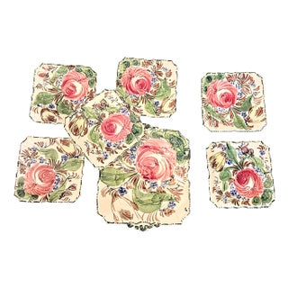 Italian Renaissance Revival Faïence Nove Rose Floral Square Serving Set- Set of Seven For Sale