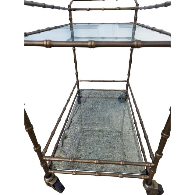 Vintage Faux Bamboo Italian Tea Bar Cart Bronze Server Console Maison Style For Sale - Image 15 of 18