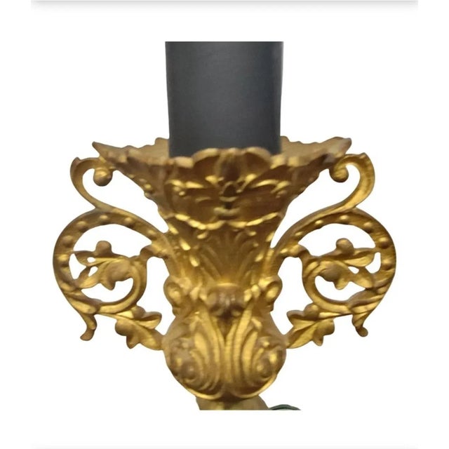 19th Century Pair of Renaissance Style Ebonized Metal and Cast Ormolu Table Lamps For Sale - Image 5 of 11