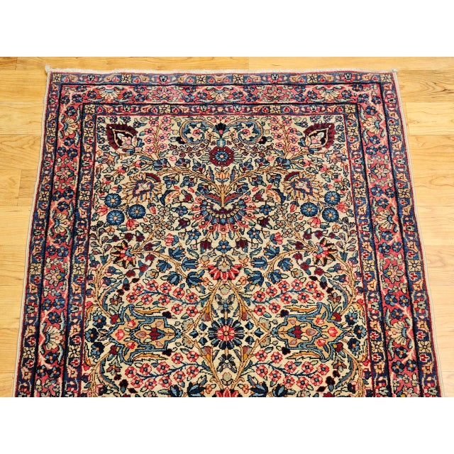 1900 - 1909 Vintage Persian Kerman Lavar Rug, Hand-Knotted Wool, Floral Pattern, Ivory & Blue, 3x5 For Sale - Image 5 of 12