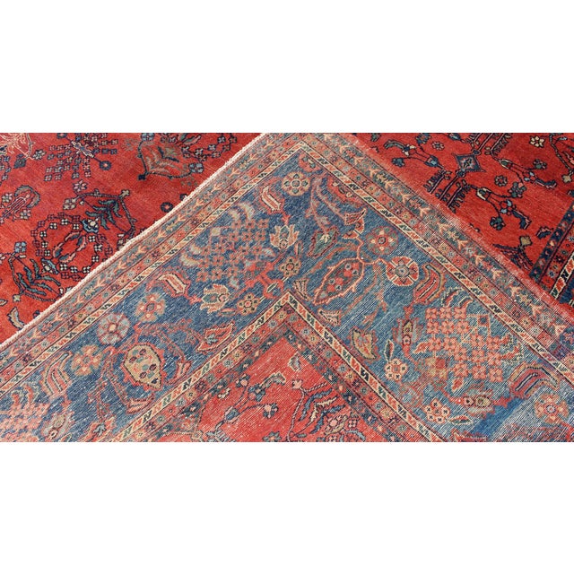 Red Square-Sized Antique Persian Sultanabad Rug in Terracotta Red and Medium Blue 10'7"x11'9" For Sale - Image 8 of 8