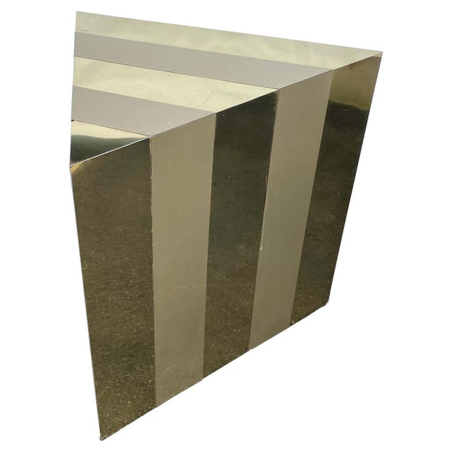 Paul Evans Style Mid-Century Modern Gold Cityscape Triangular End Side Table For Sale - Image 11 of 11