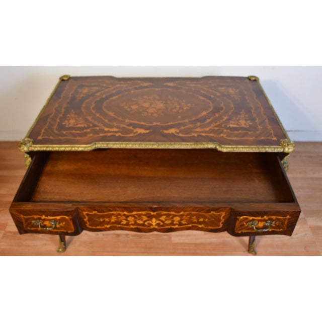 Wood 1900 Antique French Louis XV Walnut & Satinwood Inlay Writing Desk For Sale - Image 7 of 14