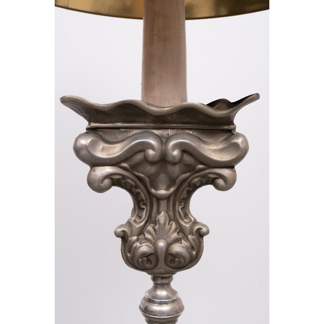 Silver Antique Rococo Pewter Floor Lamp, Italy, 1900s For Sale - Image 8 of 10