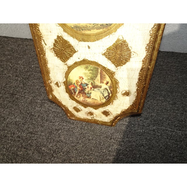 Vintage Italian Gold Gilt Tole Hand Painted Plaque Wall Picture For Sale - Image 12 of 12