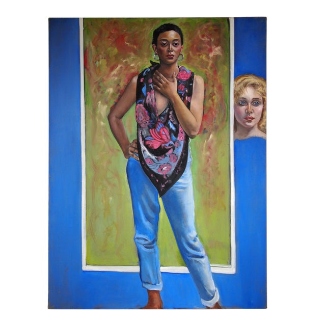 Original Greta Thyssen Guenther Large Portrait Painting of Black Woman - 40x30" For Sale