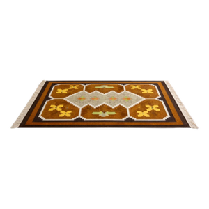 Mid Century Modern Vintage Swedish Handwoven Röllakan Wool Rug | Large 1970’s Scandinavian Geometric Flatweave Carpet