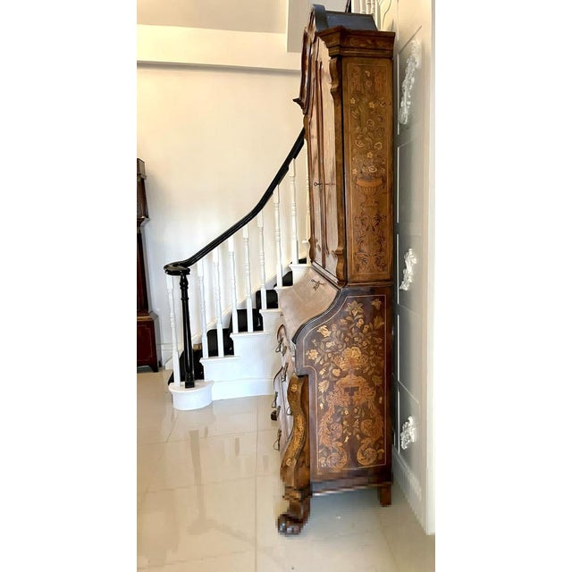 18th Century Dutch Marquetry Inlaid Burr Walnut Bureau Bookcase, 1780s For Sale - Image 17 of 18