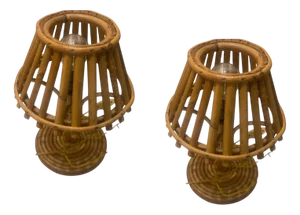 Vintage Rattan Table Lamps, 1960s, Set of 2
