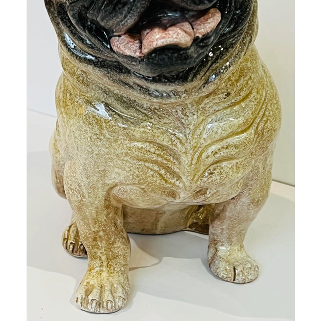 Chestnut Midcentury Italian Pug Sculpture in Glazed Terra Cotta For Sale - Image 8 of 11